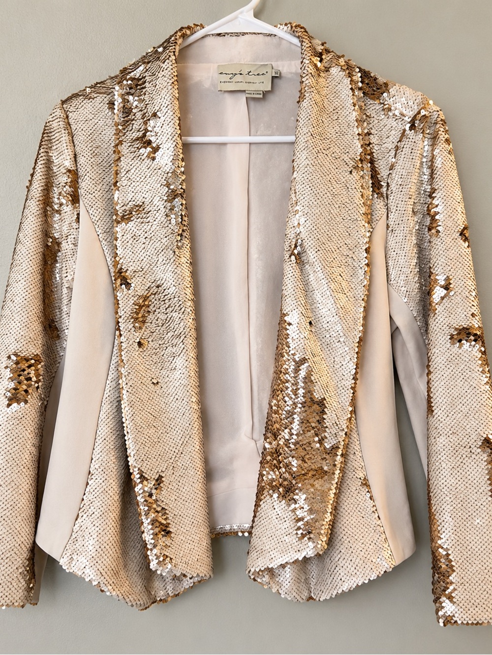 Evy’s Tree Gold & Cream Flip Sequin Blazer XS NWOT